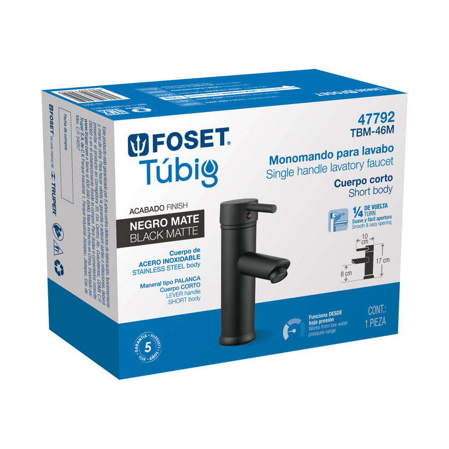 Monomando corto negro para lavabo, Foset Tubig Caja con 2, 47792