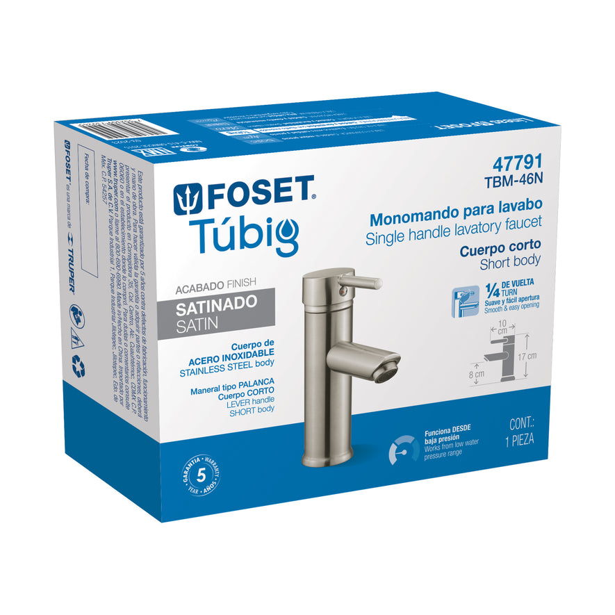 Monomando corto satín para lavabo, Foset Tubig Caja con 2, 47791