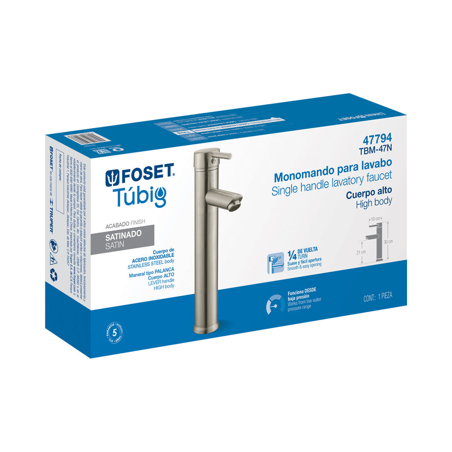 Monomando alto satín para lavabo, Foset Tubig, 47794