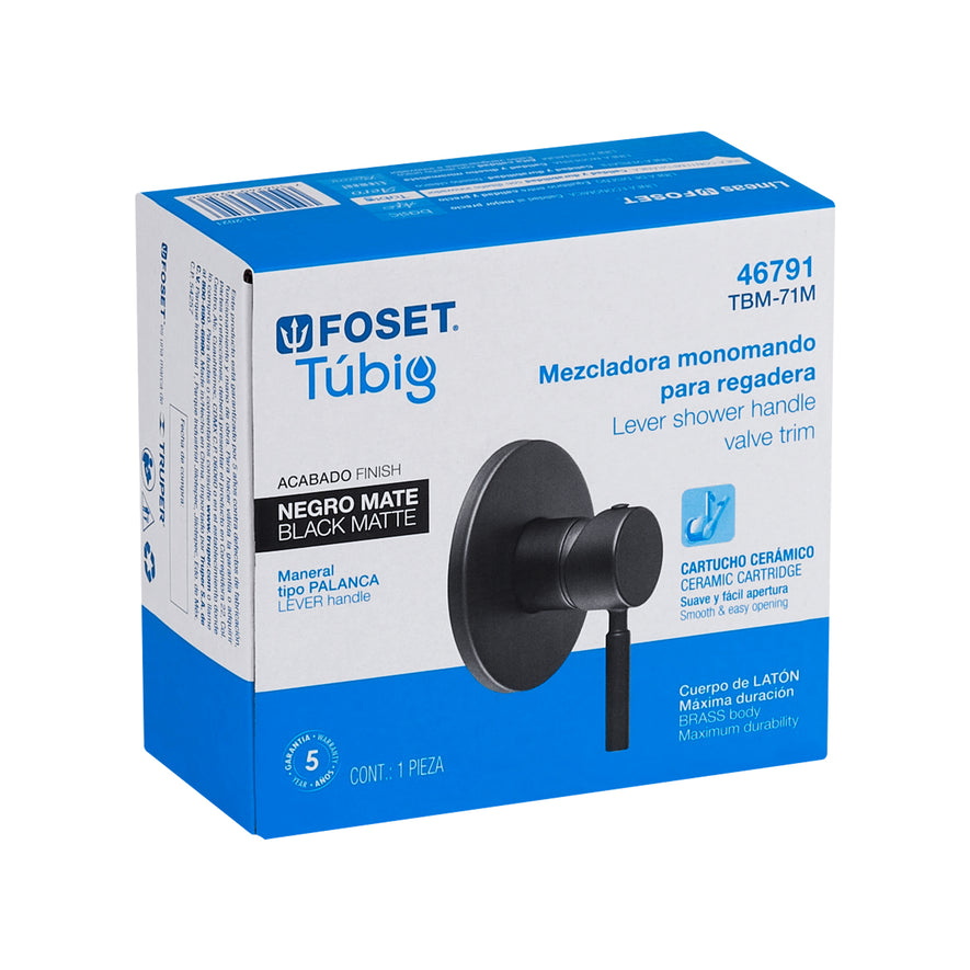 Monomando para regadera, negro mate, Foset, 46791