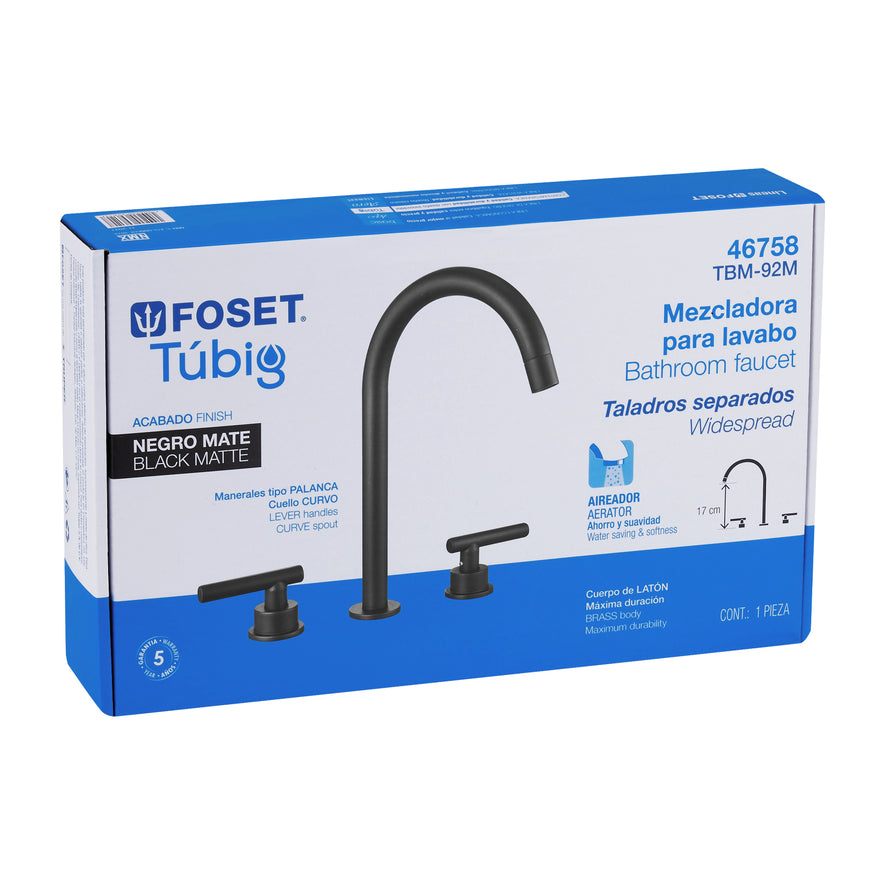 Mezcladora p/lavabo,taladros separados,palanca,negro,Tubig, 46758