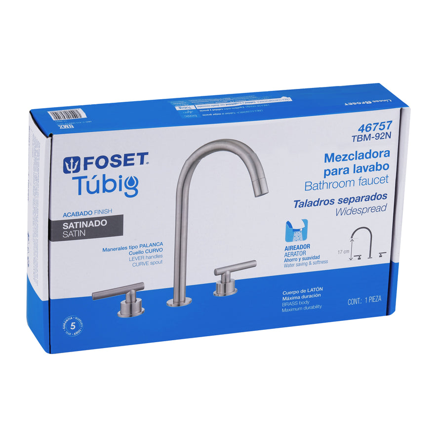 Mezcladora p/lavabo,taladros separados,palanca,satín,Tubig, 46757