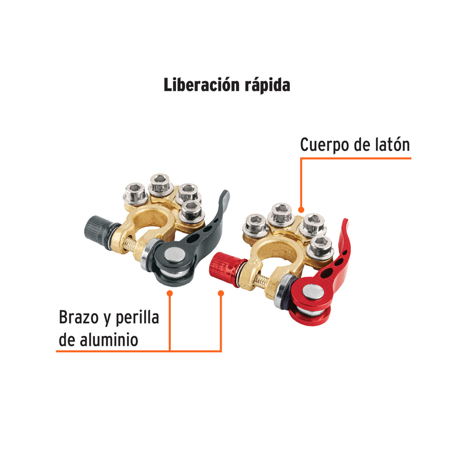 Blíster 2 terminales p/batería, desconexión rápida, Truper Caja con 4, 102946