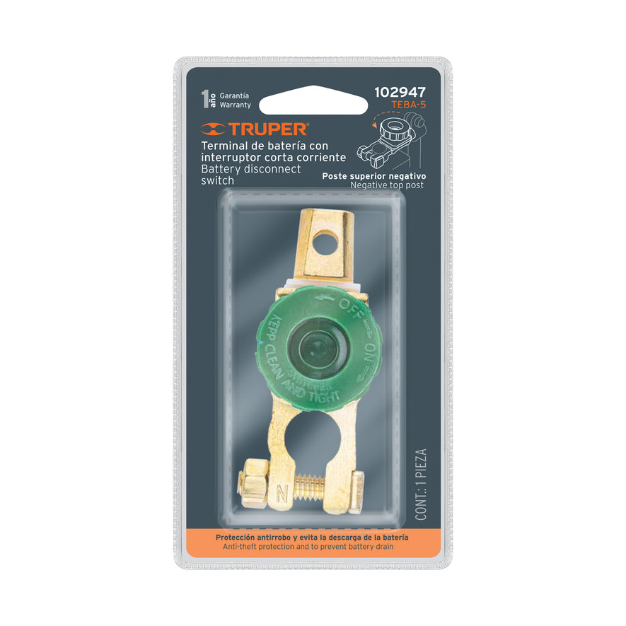 Terminal p/batería con interruptor switch, Truper Caja con 6, 102947
