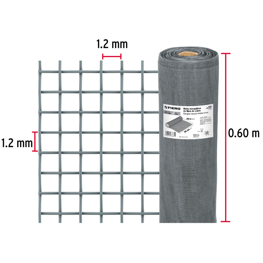 Rollo de 30 m x 0.6 m malla mosquitera fibra de vidrio gris, 44949