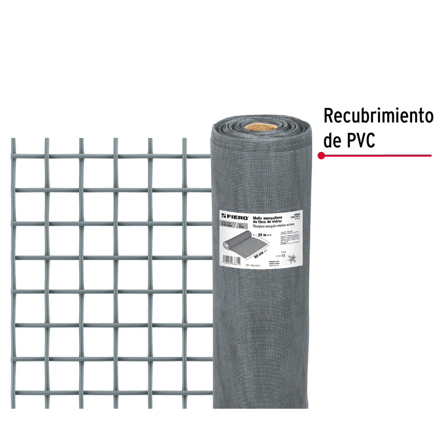 Rollo de 30 m x 0.6 m malla mosquitera fibra de vidrio gris, 44949