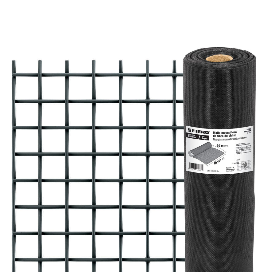 Rollo de 30 m x 0.6 m malla mosquitera fibra de vidrio negra, 44984