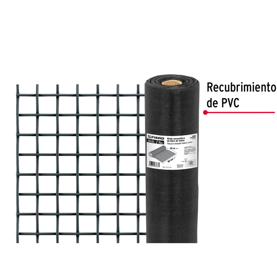 Rollo de 30 m x 0.6 m malla mosquitera fibra de vidrio negra, 44984