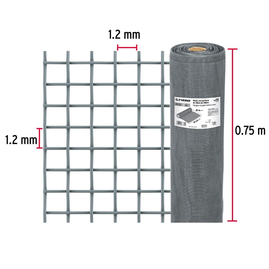Rollo de 30 m x 0.75 m malla mosquitera fibra de vidrio gris, 44964