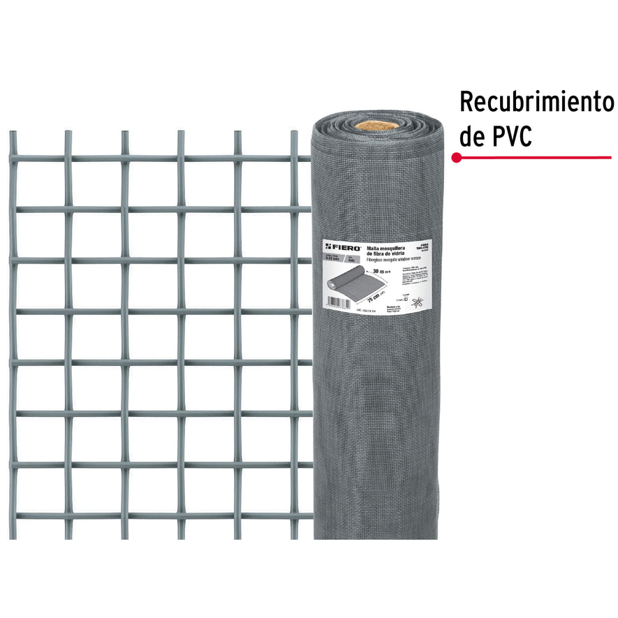 Rollo de 30 m x 0.75 m malla mosquitera fibra de vidrio gris, 44964