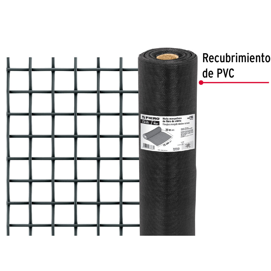 Rollo de 30 m x 0.75m malla mosquitera fibra de vidrio negra, 44993