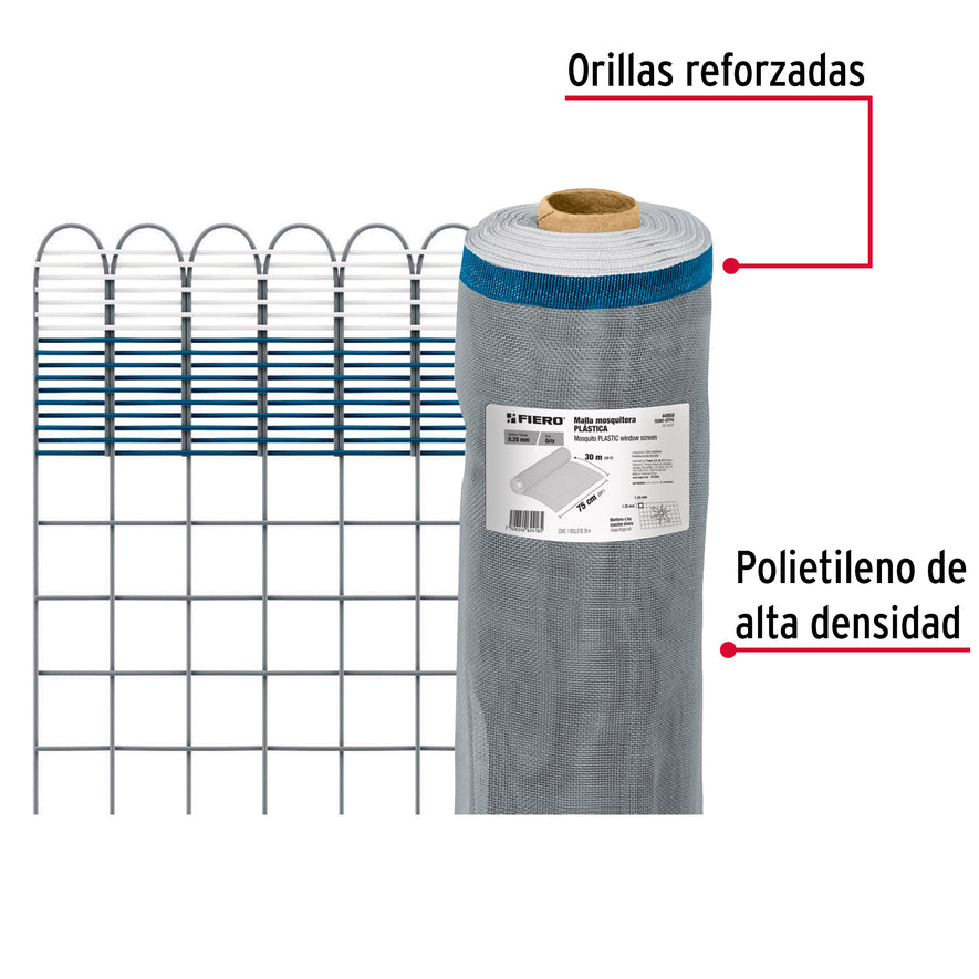 Rollo de 30 m x 0.75 m de malla mosquitera plástica gris, 44958