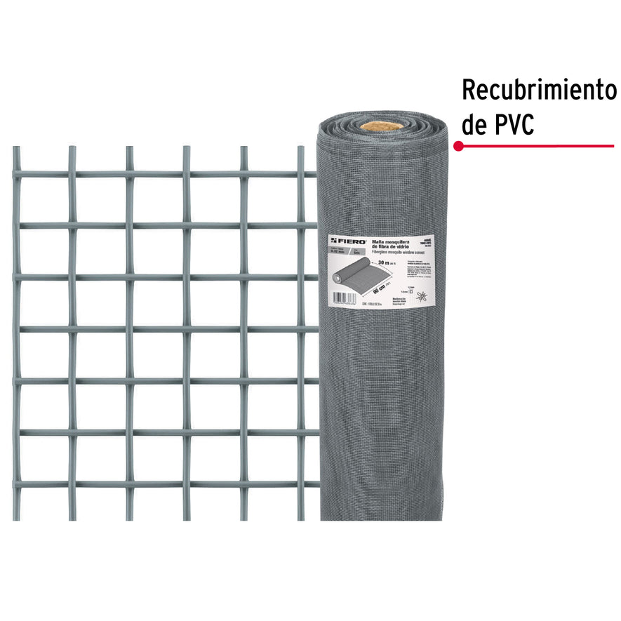 Rollo de 30 m x 0.9 m malla mosquitera fibra de vidrio gris, 44965