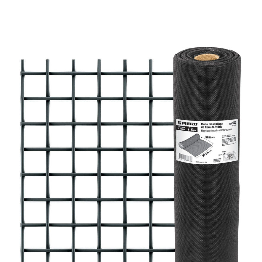Rollo de 30 m x 0.9 m malla mosquitera fibra de vidrio negra, 44994