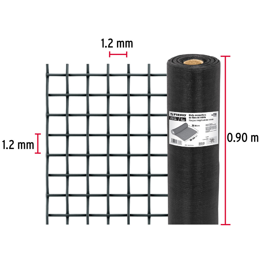 Rollo de 30 m x 0.9 m malla mosquitera fibra de vidrio negra, 44994