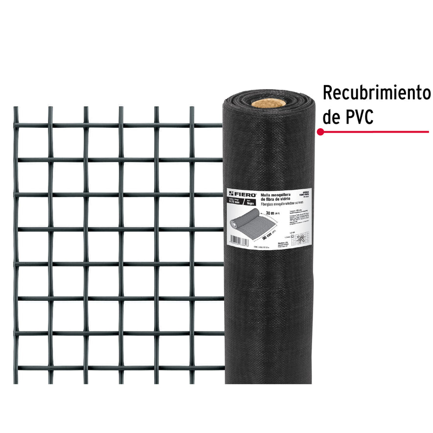 Rollo de 30 m x 0.9 m malla mosquitera fibra de vidrio negra, 44994