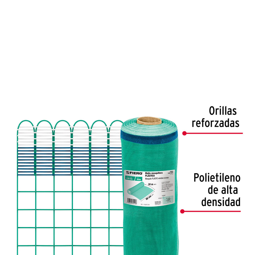 Rollo de 30 m x 0.9 m de malla mosquitera plástica verde, 44952