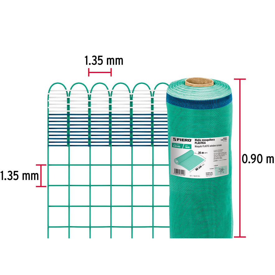 Rollo de 30 m x 0.9 m de malla mosquitera plástica verde, 44952