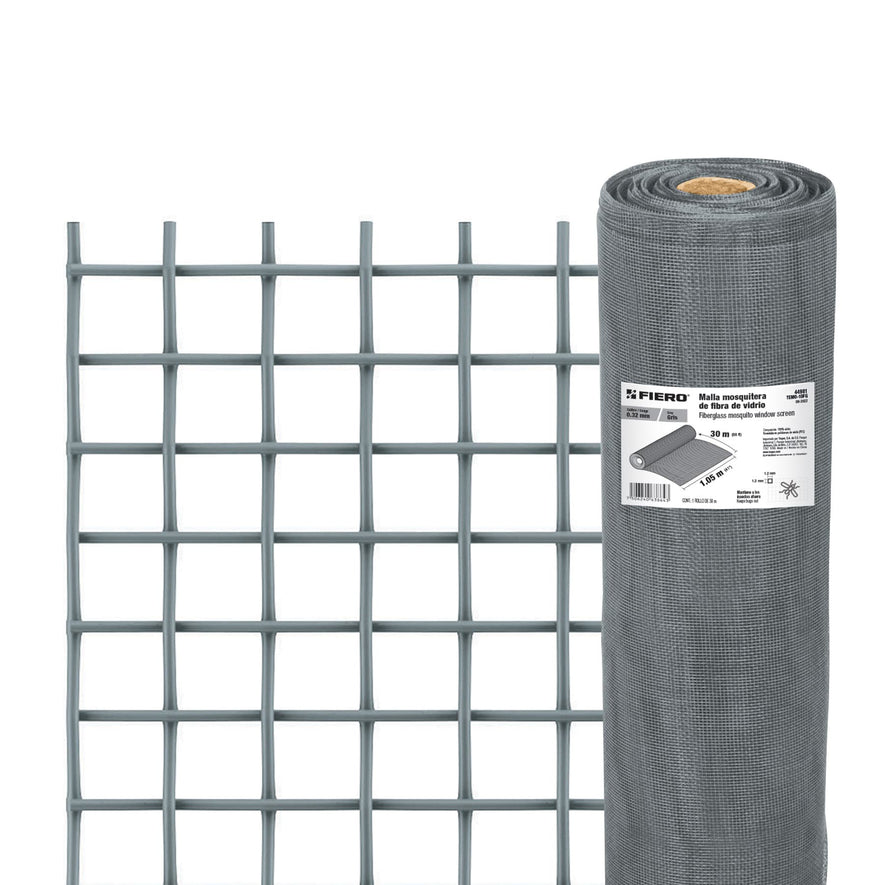Rollo de 30 m x 1.05 m malla mosquitera fibra de vidrio gris, 44981