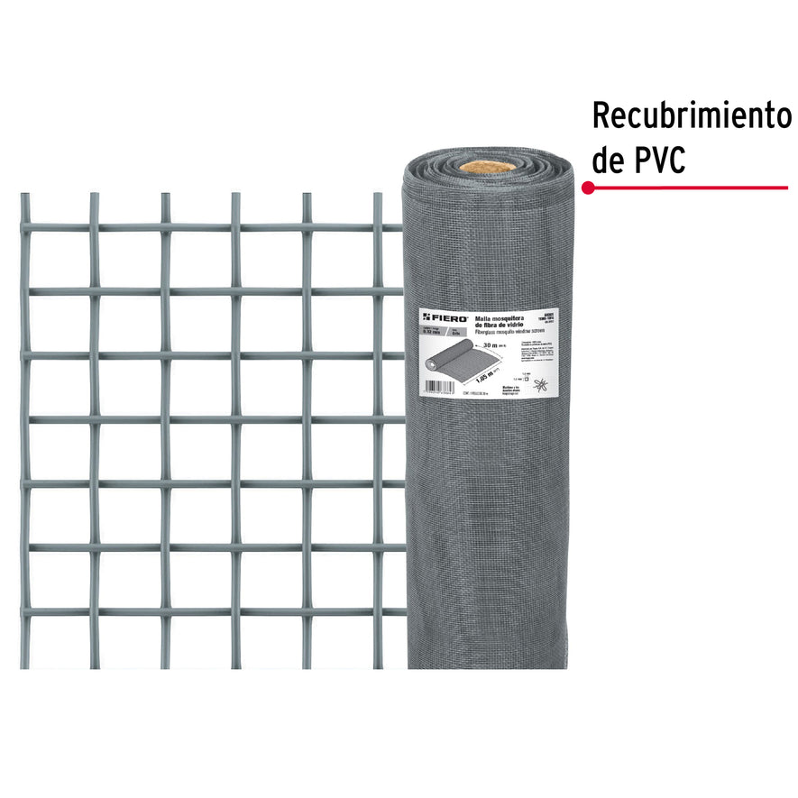 Rollo de 30 m x 1.05 m malla mosquitera fibra de vidrio gris, 44981
