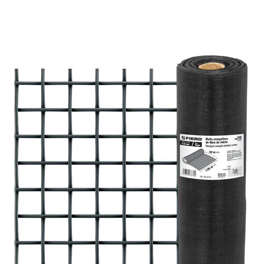 Rollo de 30 m x 1.05m malla mosquitera fibra de vidrio negra, 44995