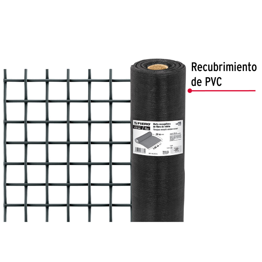 Rollo de 30 m x 1.05m malla mosquitera fibra de vidrio negra, 44995