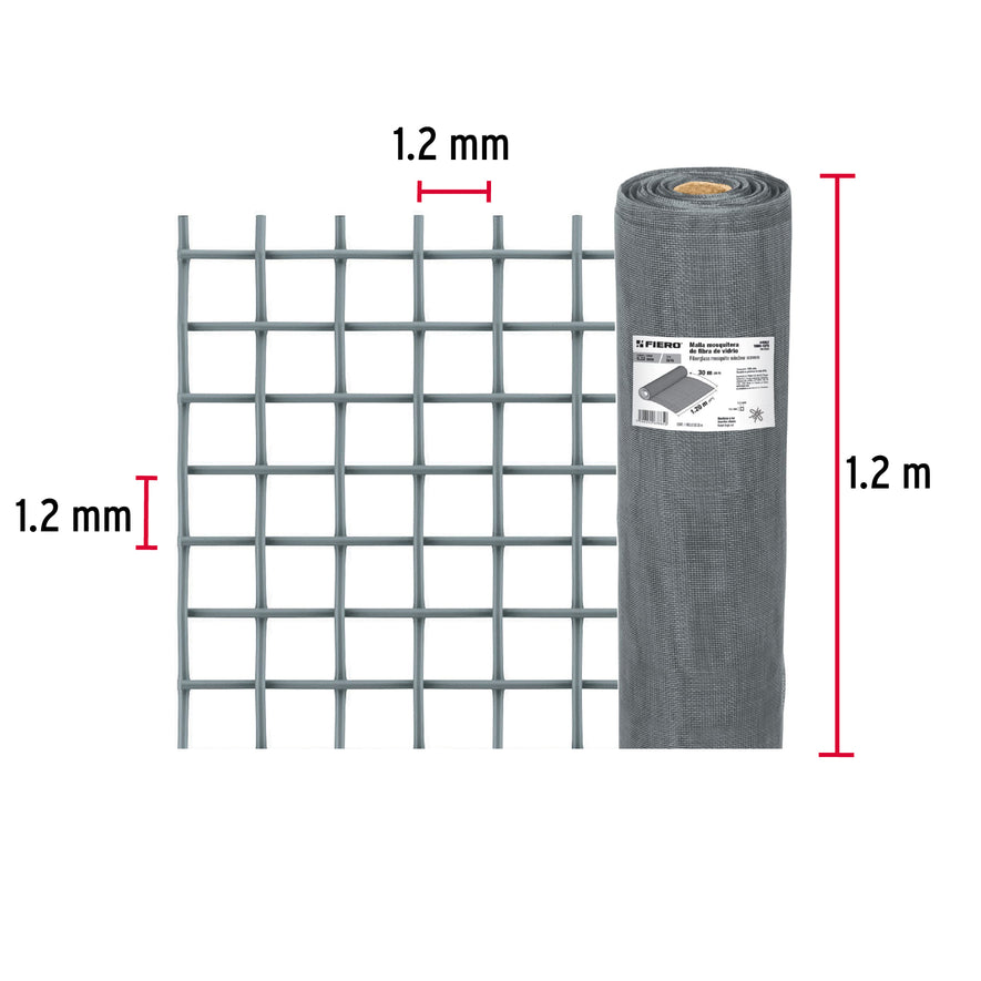 Rollo de 30 m x 1.2 m malla mosquitera fibra de vidrio gris, 44982