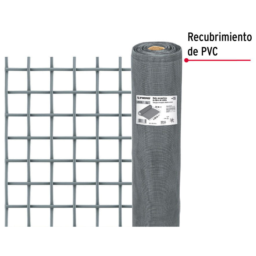 Rollo de 30 m x 1.2 m malla mosquitera fibra de vidrio gris, 44982