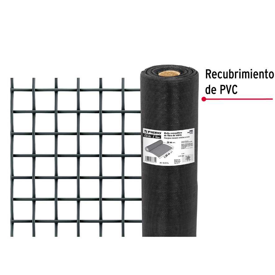 Rollo de 30 m x 1.2 m malla mosquitera fibra de vidrio negra, 44996