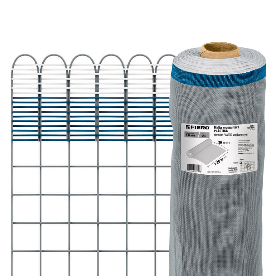 Rollo de 30 m x 1.2 m de malla mosquitera plástica gris, 44961
