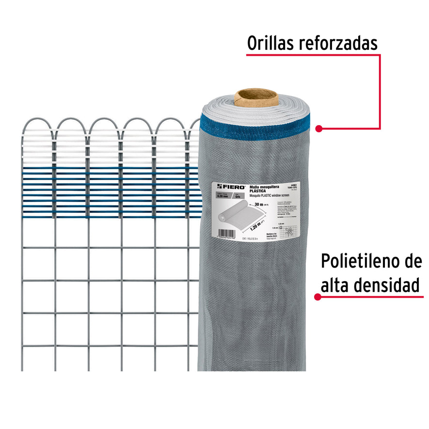 Rollo de 30 m x 1.2 m de malla mosquitera plástica gris, 44961