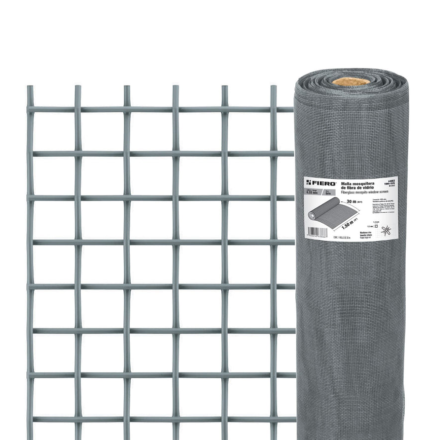 Rollo de 30 m x 1.5 m malla mosquitera fibra de vidrio gris, 44983