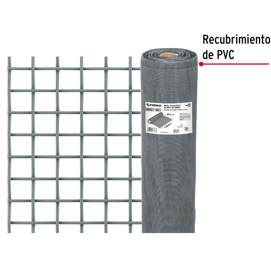 Rollo de 30 m x 1.5 m malla mosquitera fibra de vidrio gris, 44983
