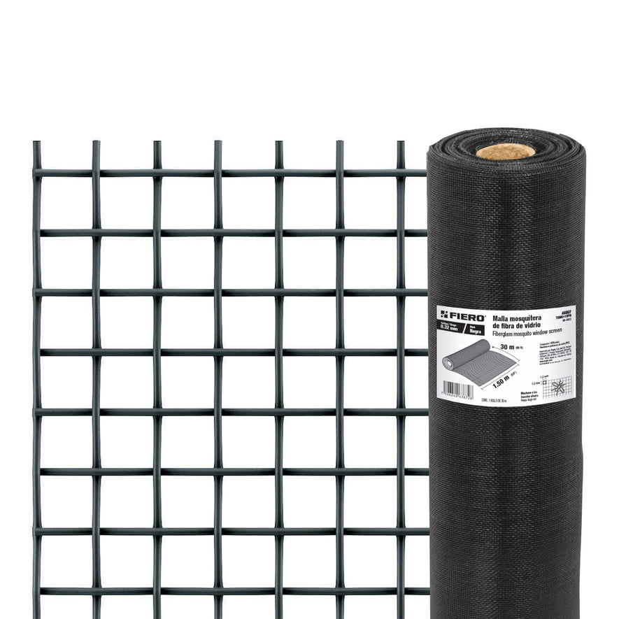 Rollo de 30 m x 1.5 m malla mosquitera fibra de vidrio negra, 44997