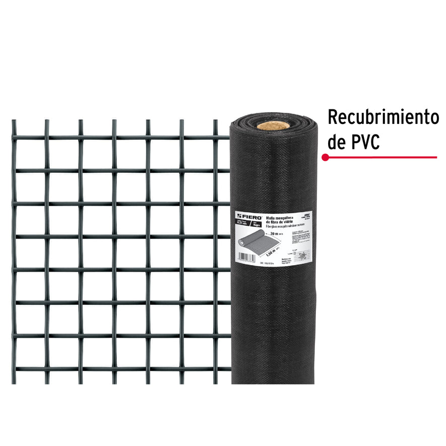 Rollo de 30 m x 1.5 m malla mosquitera fibra de vidrio negra, 44997