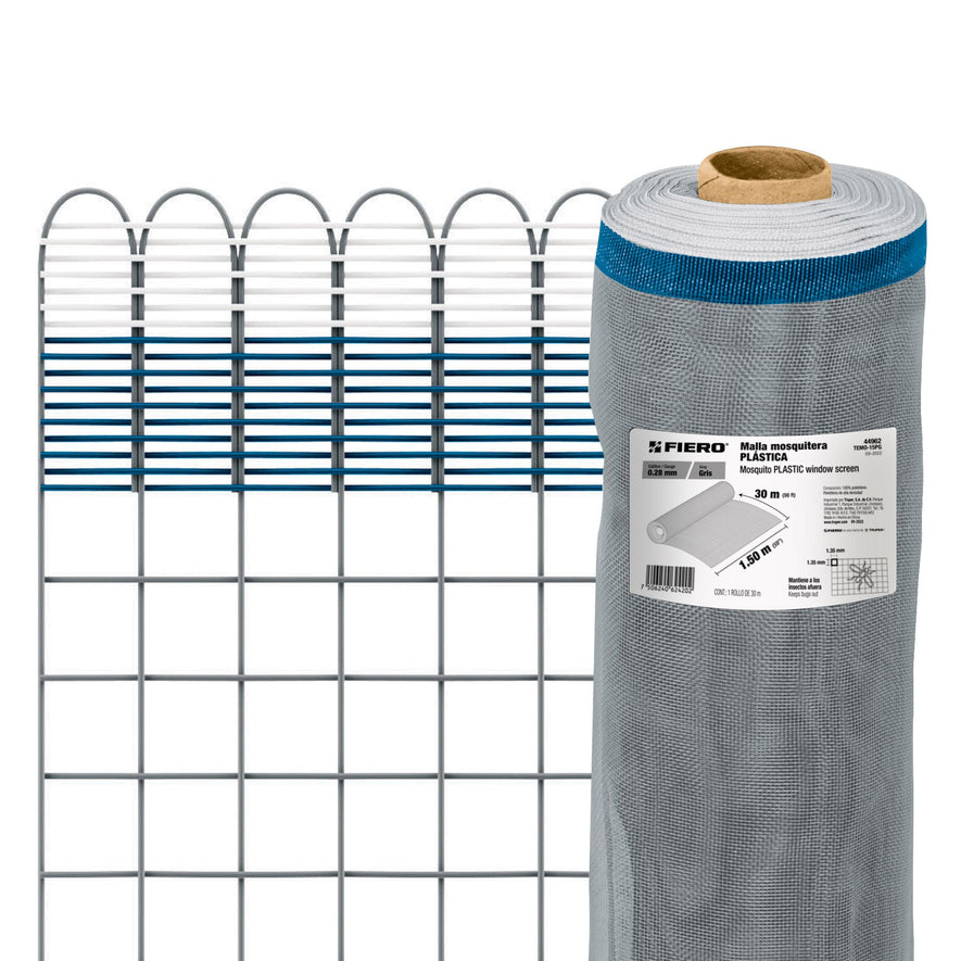 Rollo de 30 m x 1.5 m de malla mosquitera plástica gris, 44962