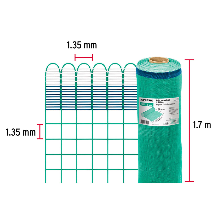 Rollo de 30 m x 1.7 m de malla mosquitera plástica verde, 44956