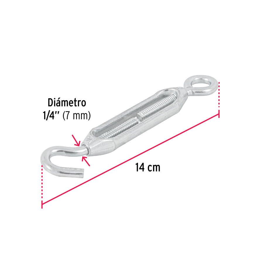Tensor zinc 1/4' gancho-argolla, Fiero Caja con 6, 44054