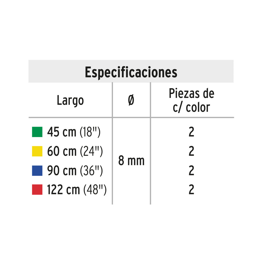 Juego de 8 tensores elásticos, Pretul Caja con 4, 22021