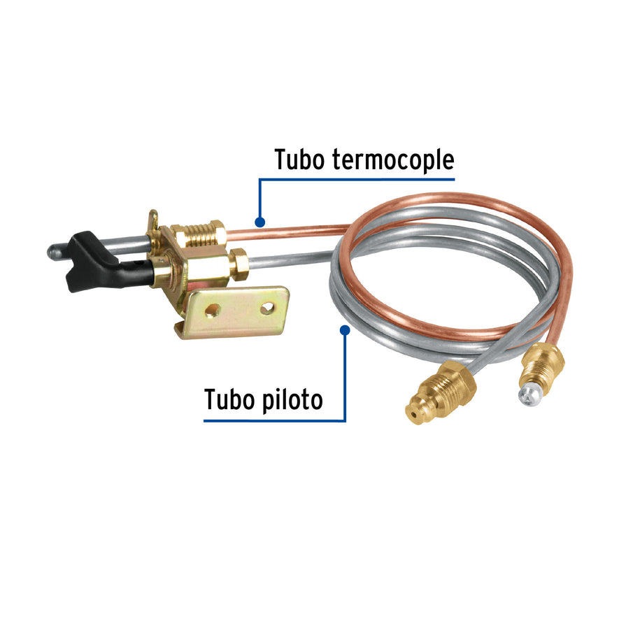 Termopar con piloto, tubo de aluminio, 60 cm, Foset Caja con 10, 46146