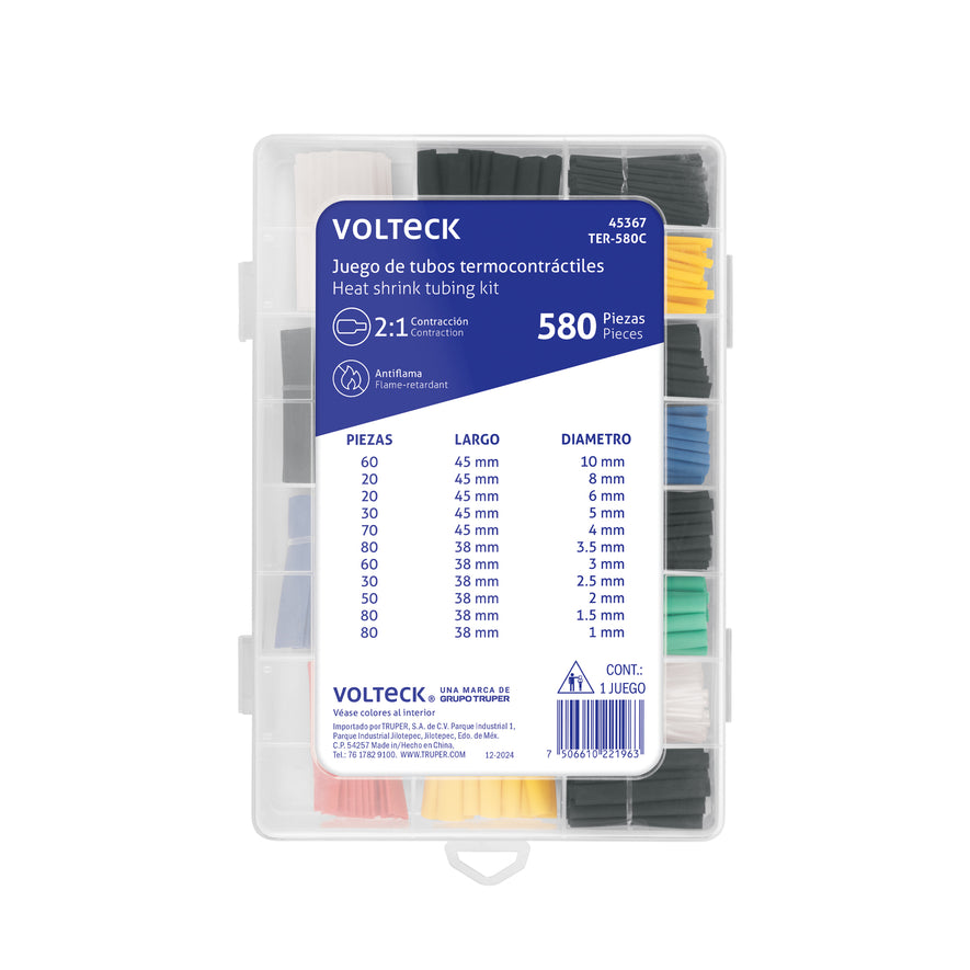 Juego de 580 piezas de Tubo Termocontráctil, VOLTECK Caja con 4, 45367