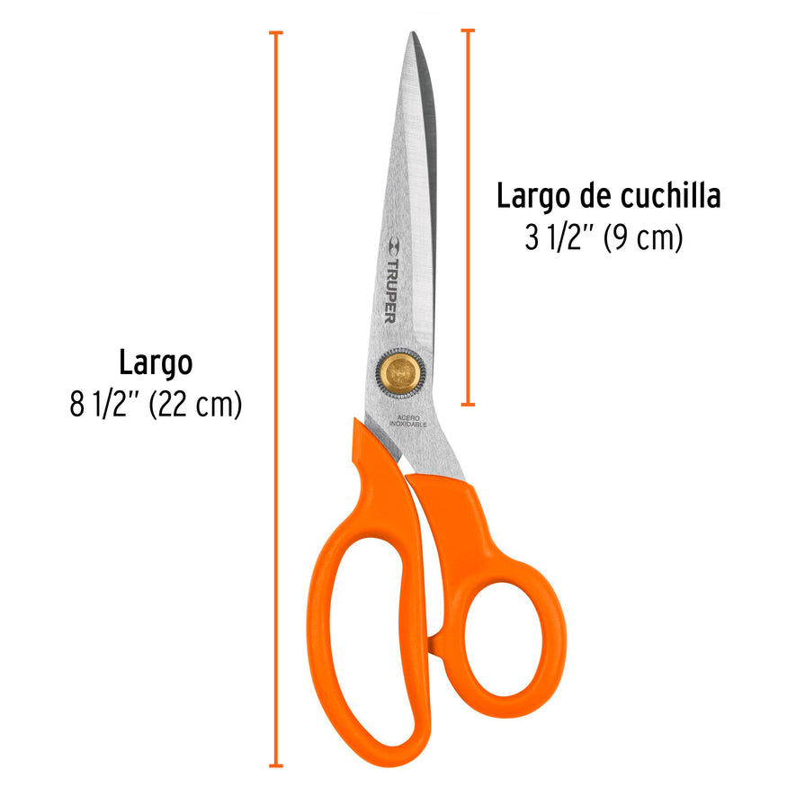 Tijera 8-1/2' de acero inoxidable para costura, TRUPER Caja con 6, 18494