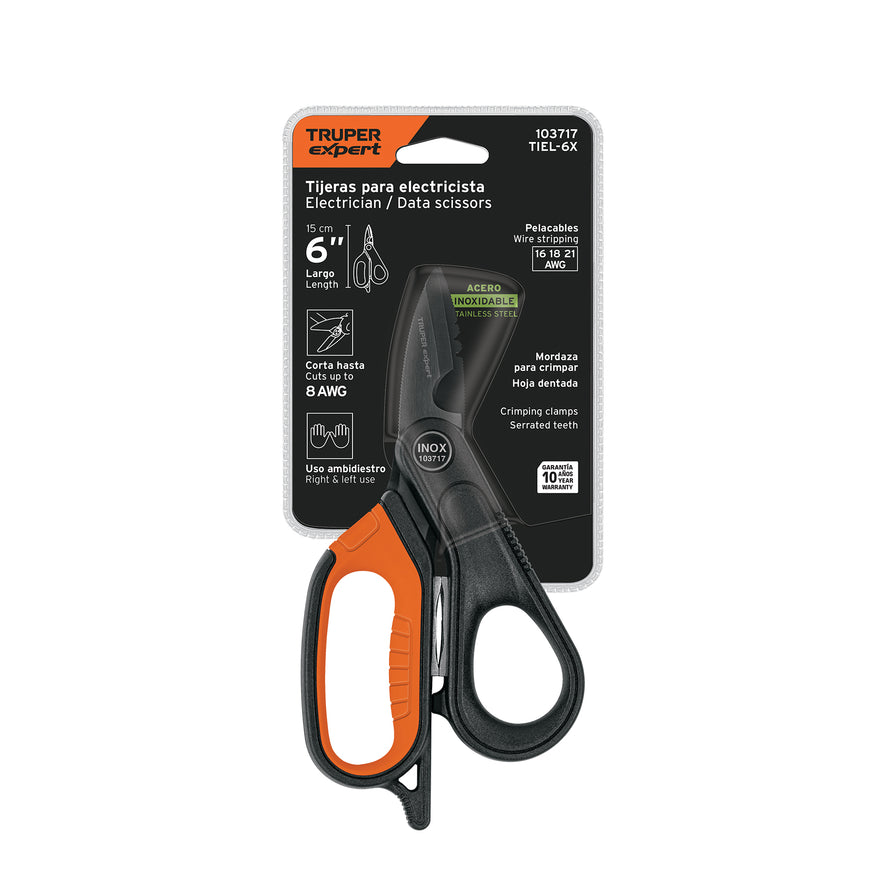 Tijera para electricista, 6', acero inox, oxido negro, EXPER Caja con 3, 103717