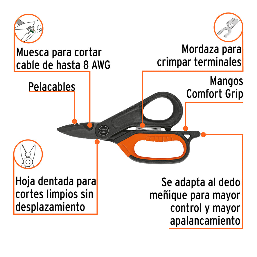 Tijera para electricista, 6', acero inox, oxido negro, EXPER Caja con 3, 103717