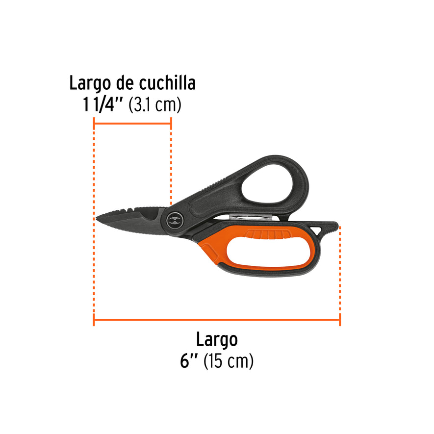 Tijera para electricista, 6', acero inox, oxido negro, EXPER Caja con 3, 103717
