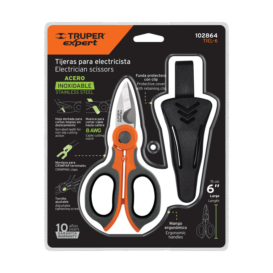 Tijera 6' de acero inoxidable para electricista, EXPERT Caja con 6, 102864