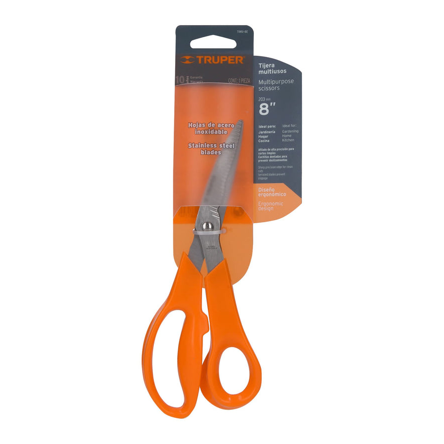 Tijera 8' multiusos de acero inox, con cuchillas dentadas Caja con 6, 18564