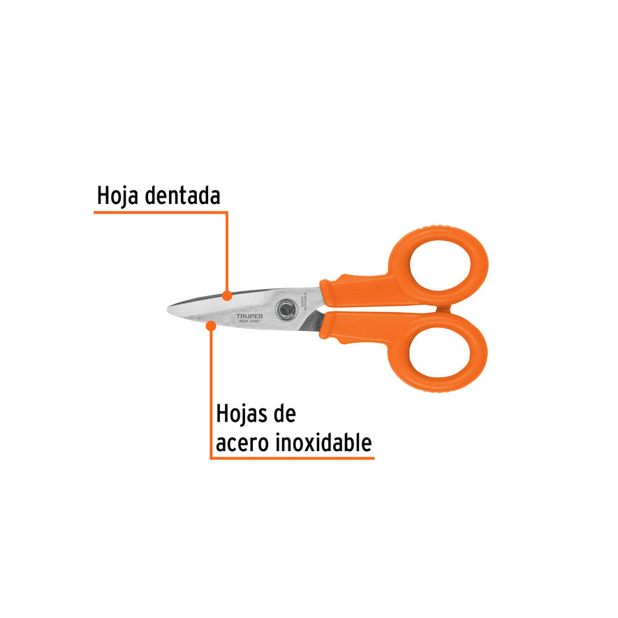 Tijera 5-1/2' de acero inoxidable para electricista, TRUPER Caja con 6, 18497
