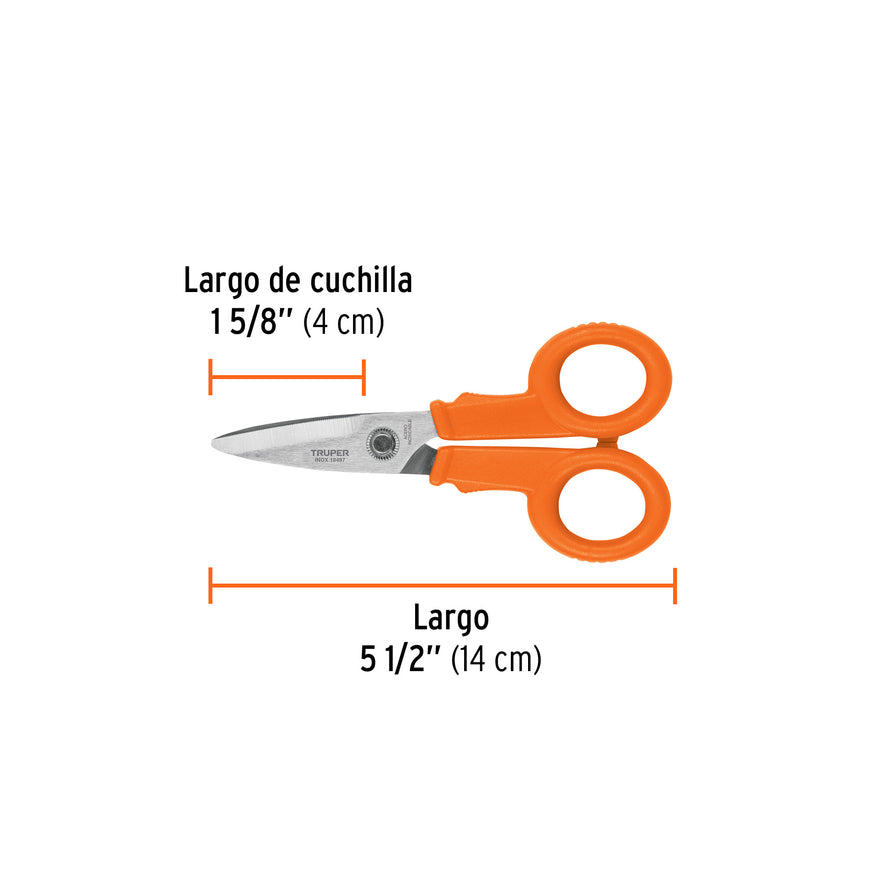 Tijera 5-1/2' de acero inoxidable para electricista, TRUPER Caja con 6, 18497