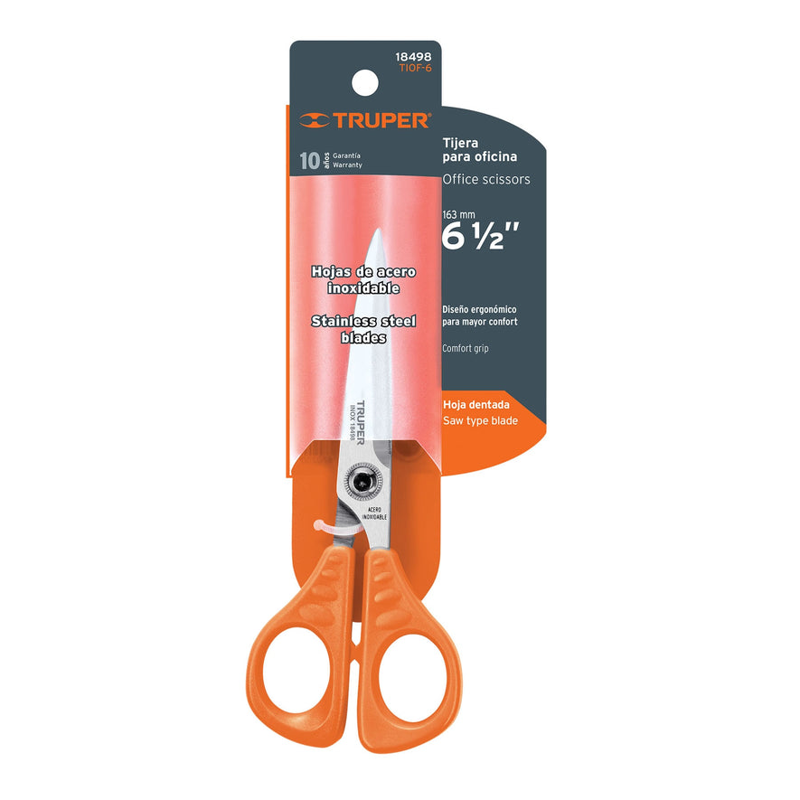 Tijera 6-1/2' de acero inoxidable para oficina, TRUPER Caja con 6, 18498
